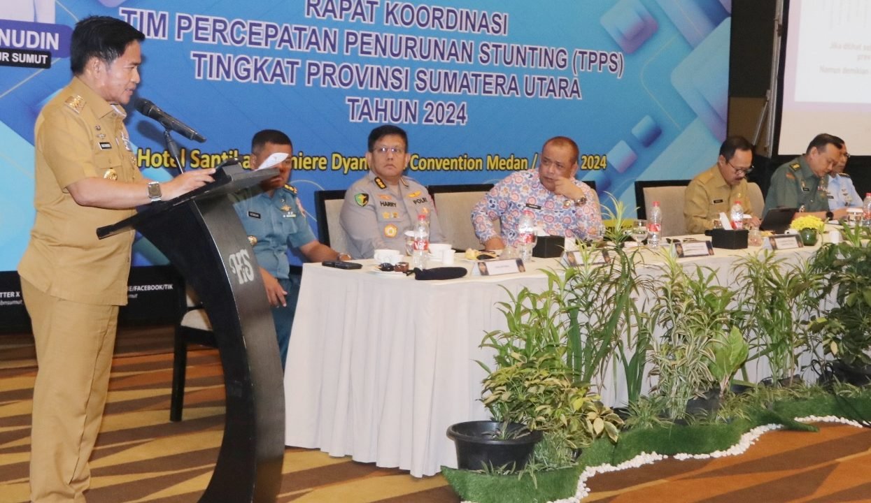 Penjabat (Pj) Gubernur Sumatera Utara (Sumut) Hassanudin menghadiri Rapat Koordinasi (Rakor) Tim Percepatan Penurunan Stunting (TPPS) Tingkat Provinsi Sumatera Utara Tahun 2024 yang diselenggarakan oleh BKKBN Provinsi Sumut 