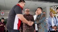 Penjabat (Pj) Gubernur Sumatera Utara (Sumut) Agus Fatoni menandatangani kerja sama dengan Kementerian Pemuda dan Olahraga (Kemenpora) dalam rangka penyelenggaraan Pekan Olahraga Nasional (PON) XXI Aceh-Sumut 2024 di Kantor Kemenpora, Jakarta, Kamis (11/07/2024).