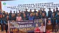 Kontingan PORWANAS PWI Sumatera Utara diadikan bersama Penjabat (Pj) Gubernur Sumatera Utara, Agus Fatoni,