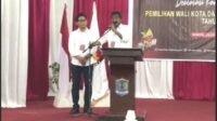 Amir Hamzah Berikan Paparan Prestasi Kinerja Pada Deklarasi Pemilu Damai Bersama KPU Binjai.