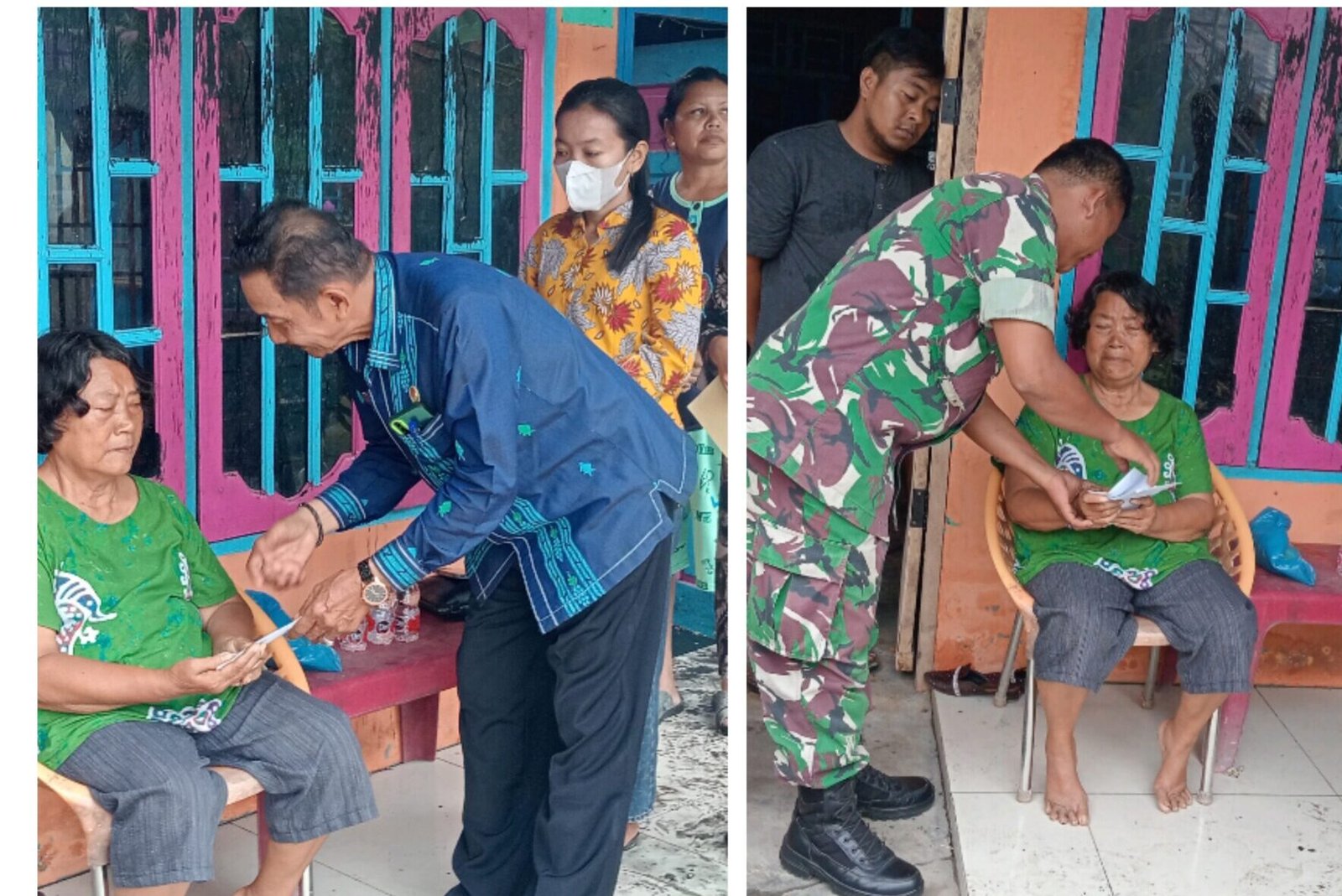 Kepala Desa Sei Tampang Mhd Asmui beserta jajaran muspika memberikan bantuan kepada janda tua korban kebakaran.
