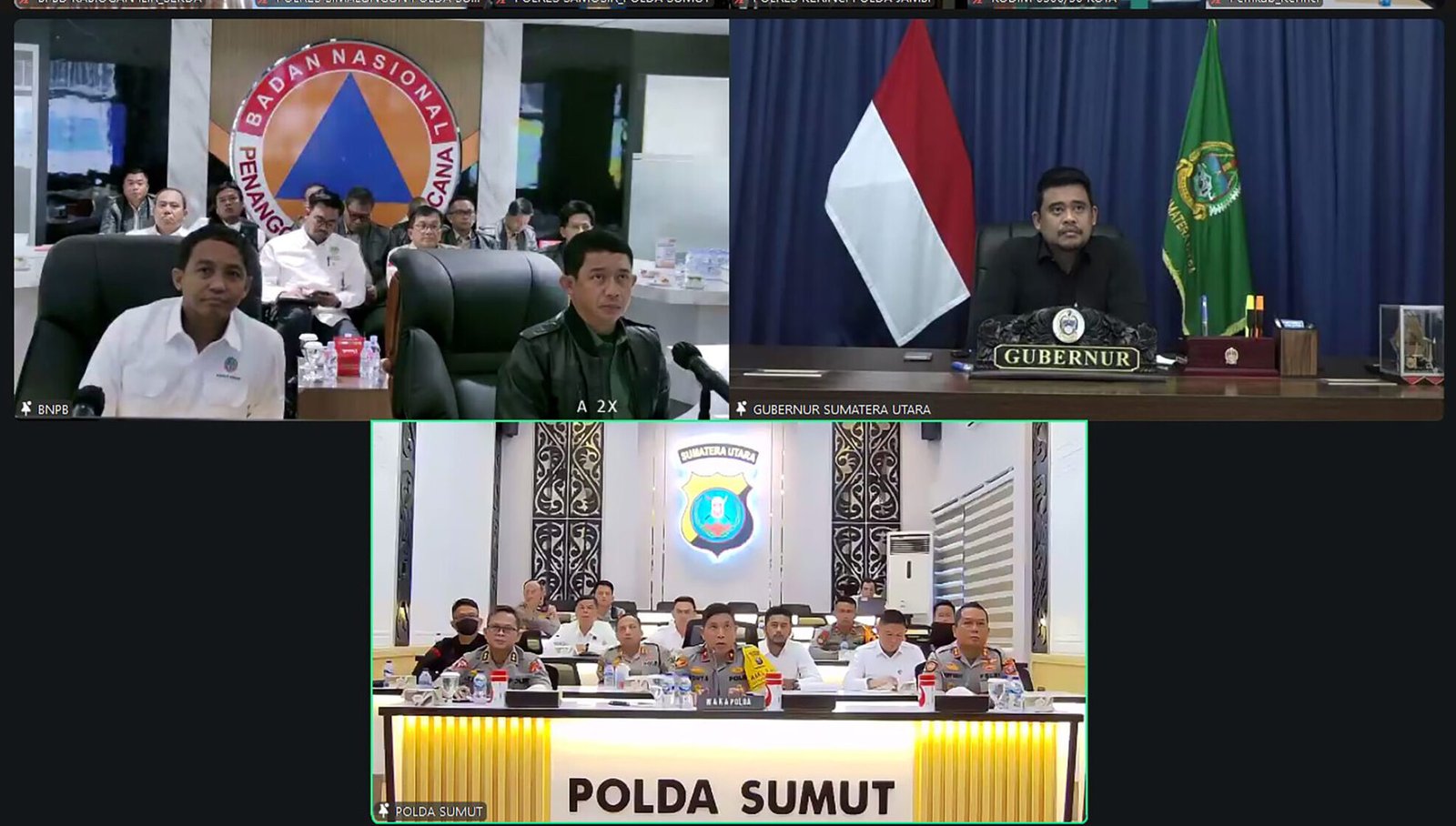 Gubernur Sumatera Utara (Sumut) Bobby Nasution mengikuti rapat monitoring situasi terkini penanganan kebakaran hutan dan lahan (Karhutla) di beberapa wilayah Indonesia tahun 2025, secara daring di Rumah Dinas Gubernur, Jalan Sudirman, Medan, Senin (28/7/2025). Rapat tersebut secara virtual dipimpin Kepala BNPB Suharyanto.