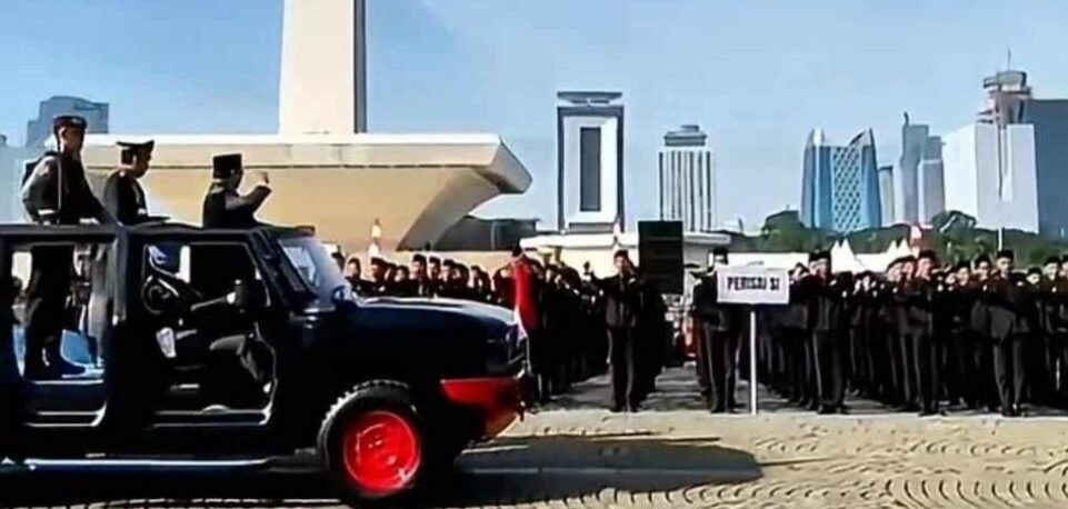 Presiden Prabowo apresiasi Batalyon Perisai Syarikat Islam di momen HUT Bhayangkara ke-79.
