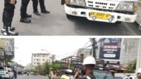 Sat Lantas Polres Sibolga saat melakukan tindakan pelanggaran di Jalan Oswal Siahaan Kelurahan Sibolga Ilir Kecamatan Sibolga Utara, Jumat (18/7/2025).