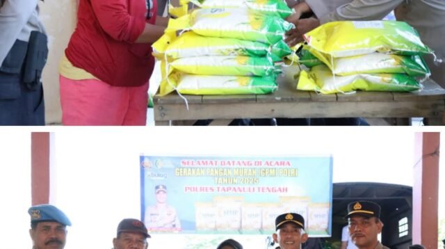 Suasana kegiatan GPM oleh Polres Tapteng dan sesi foto bersama dengan masyarakat, Selasa (12/8/2025).