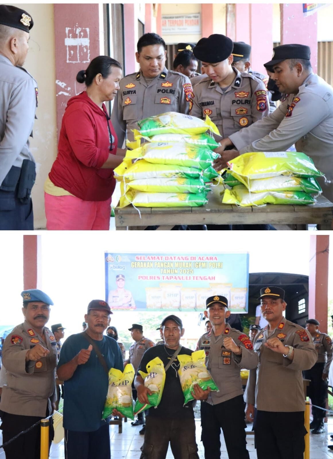 Suasana kegiatan GPM oleh Polres Tapteng dan sesi foto bersama dengan masyarakat, Selasa (12/8/2025).