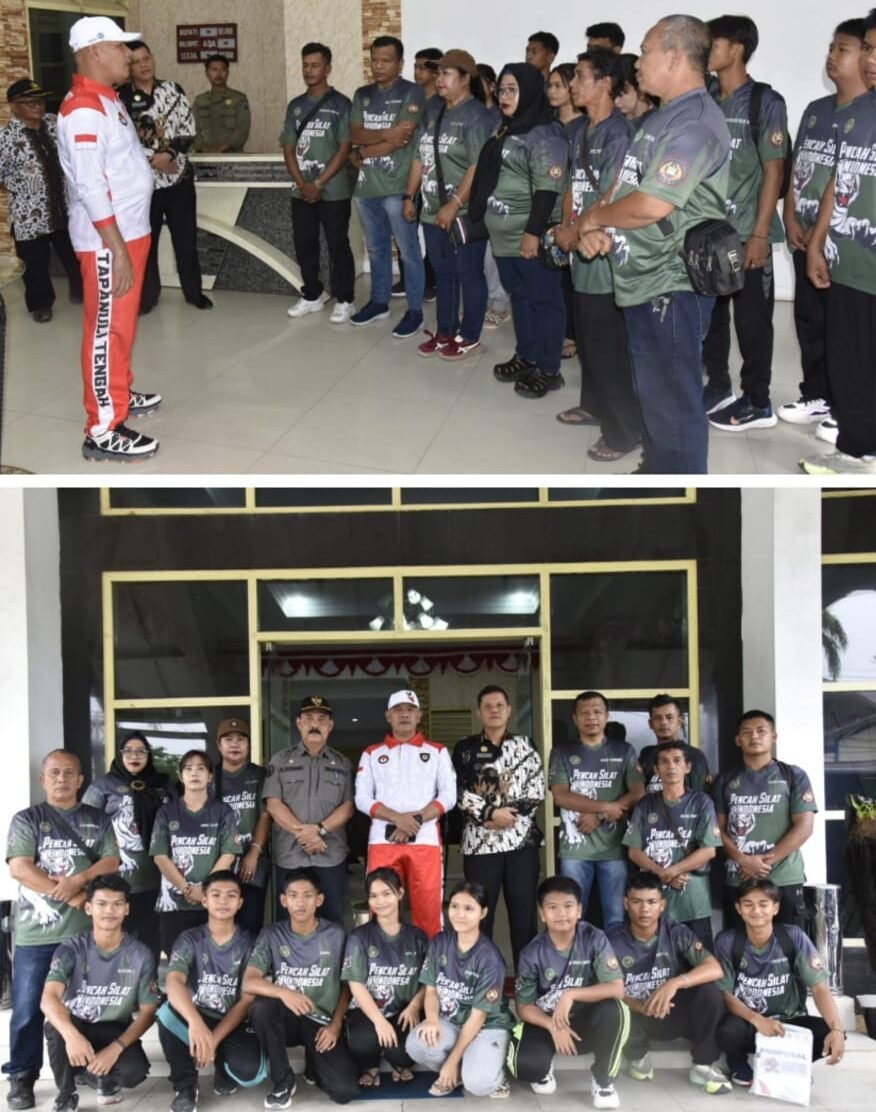Wakil Bupati Tapteng saat menyampaikan apresiasi dan terimakasih kepada para atlit, tim pengasuh, pengurus dan pelatih Pencak Silat Harihilang Tapteng, di Gedung Serba Guna Pemprovsu Medan.