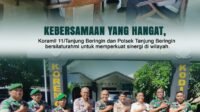 Danramil 11/Tanjung Beringin Mayor Inf Hairul Hadi, S.H., M.H., bersama jajaran Koramil, foto bersama usai silaturrahmi ke Kapolsek Tanjung Beringin AKP Pamilu Hutagaol, S.H., M.H., beserta perwira Polsek.