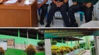 (atas) Ketua Komite Imran Simanjuntak (paling kiri) didampingi personil komite lainnya, Yusuf Siregar, Arifin Sihombing dan Boni Siregar. (bawah) Sekolah MAN Pematangsiantar