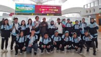 Tim Wushu Sumut diabadikan sesaat tiba di Kudus