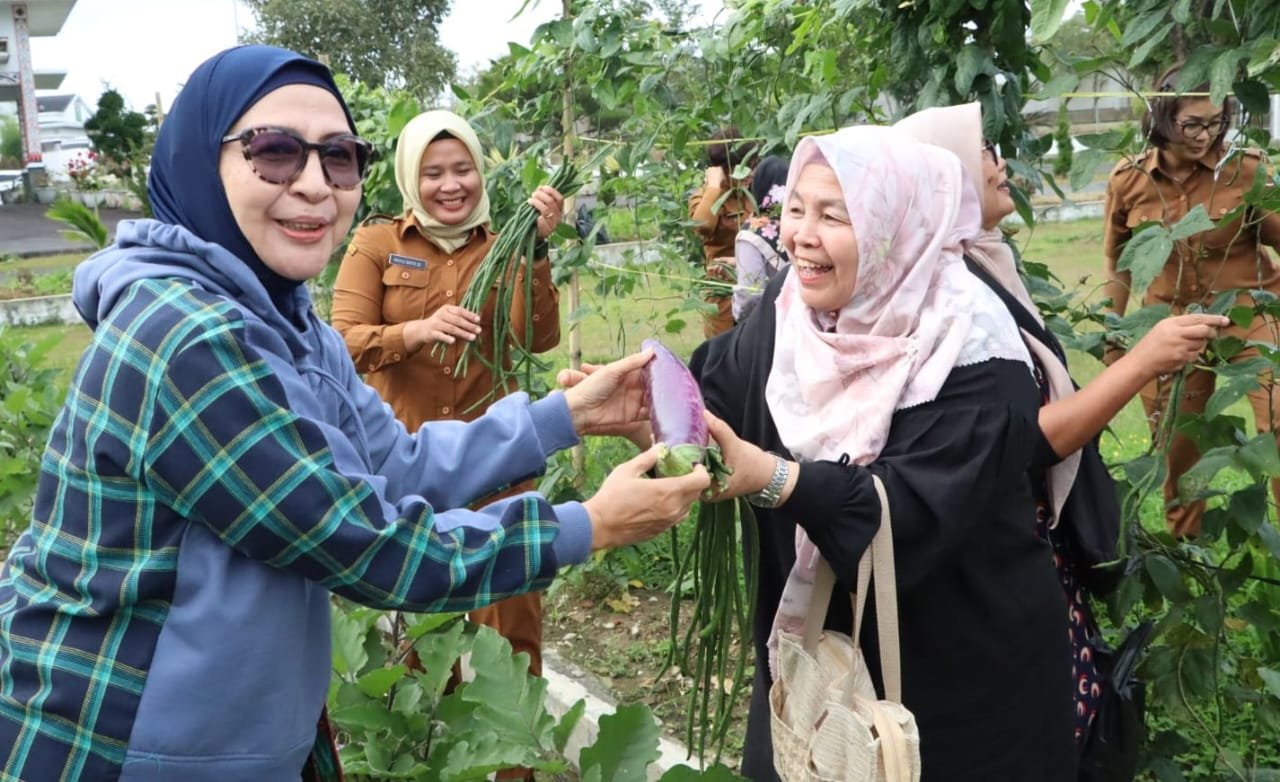 Bunda PAUD (Pendidikan Anak Usia Dini) Kabupaten Simalungun Ny. Hj Darmawati Anton Achmad Saragih saat menerima kunjungan dari Pokja Bunda  