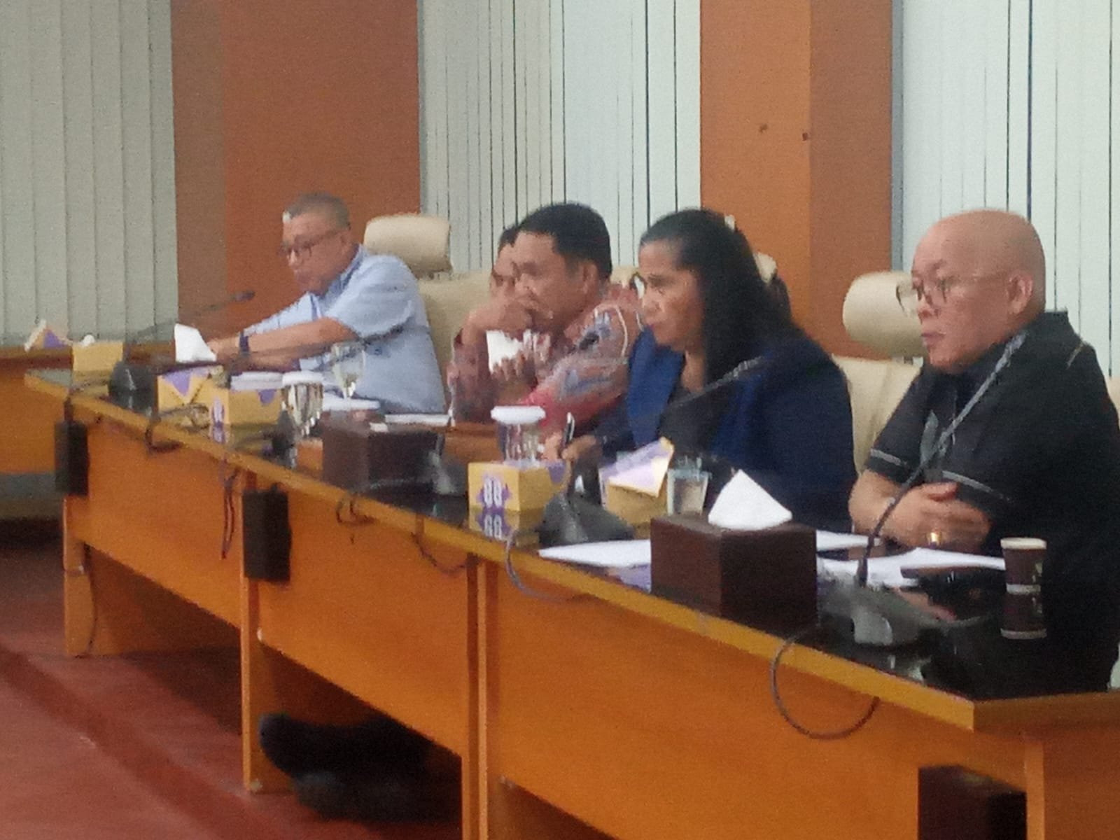 Ketua Komisi B, DPRD Sumut Dra. Sorta Ertaty Siahaan saat memimpin rapat dengar pendapat terkait dengan proyeksi rehabilitasi dan dan rekontruksi pasca banjir bandang yang terjadi di Tapanuli Selatan dan Tapanuli Tengah. 