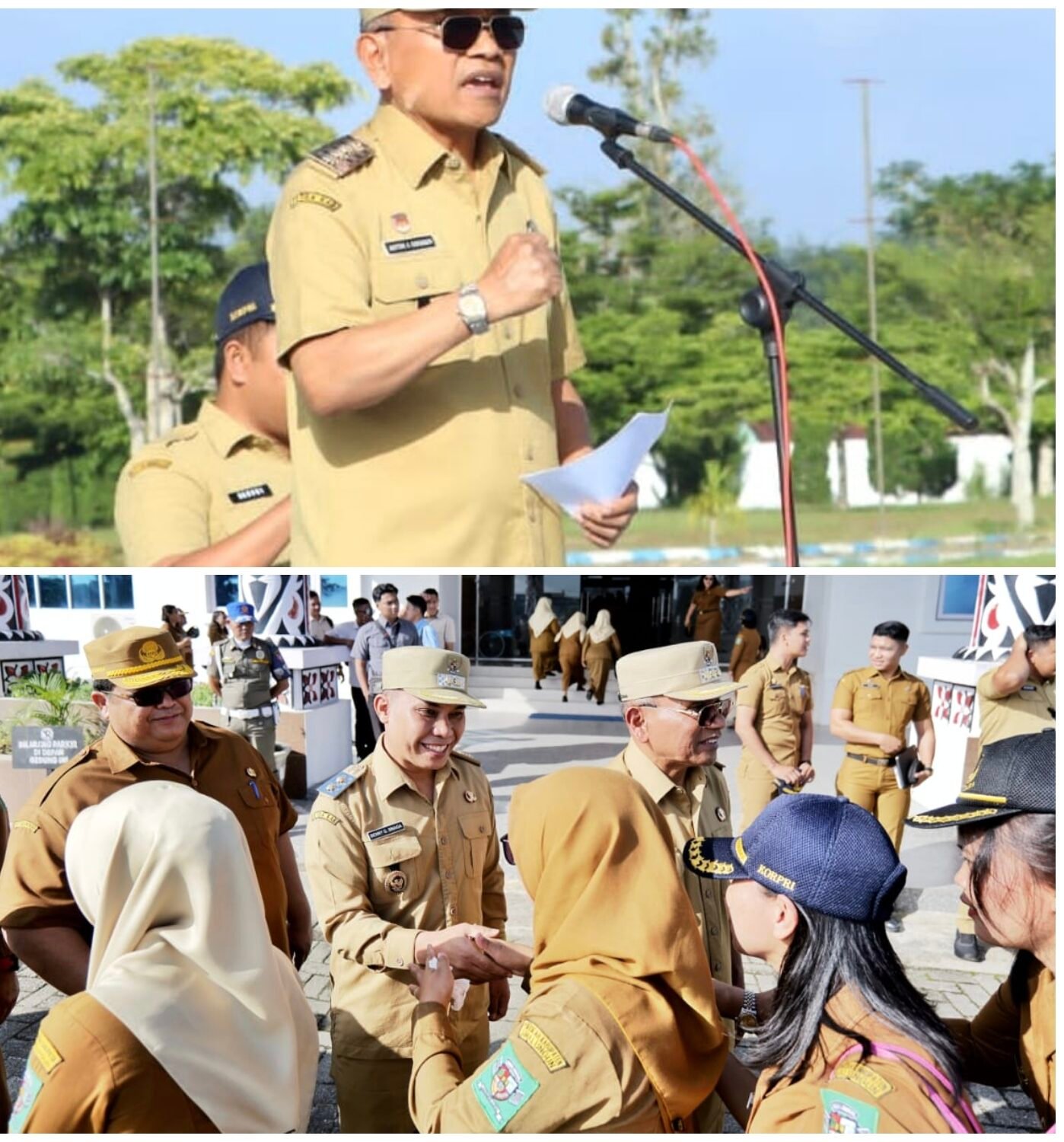 Bupati Simalungun, Dr H Anton Achmad Saragih saat pimpin apel pagi, dilanjutkan bersalaman tahun baru 2026.