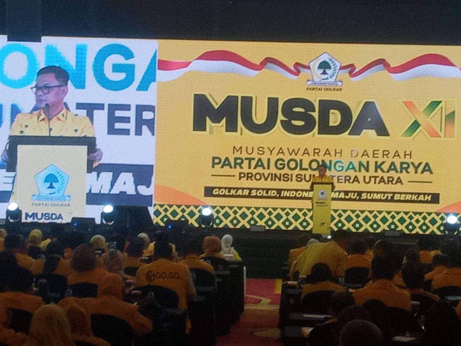 Wakil Ketua Umum DPP Partai Golkar DR.TB Ace Hasan Sadzily, M.Si saat memberikan kata sambutan di Musda Partai Golkar Sumatera Utara ke XI di Grand Ballroom Hotel JW Marriott Kota Medan.