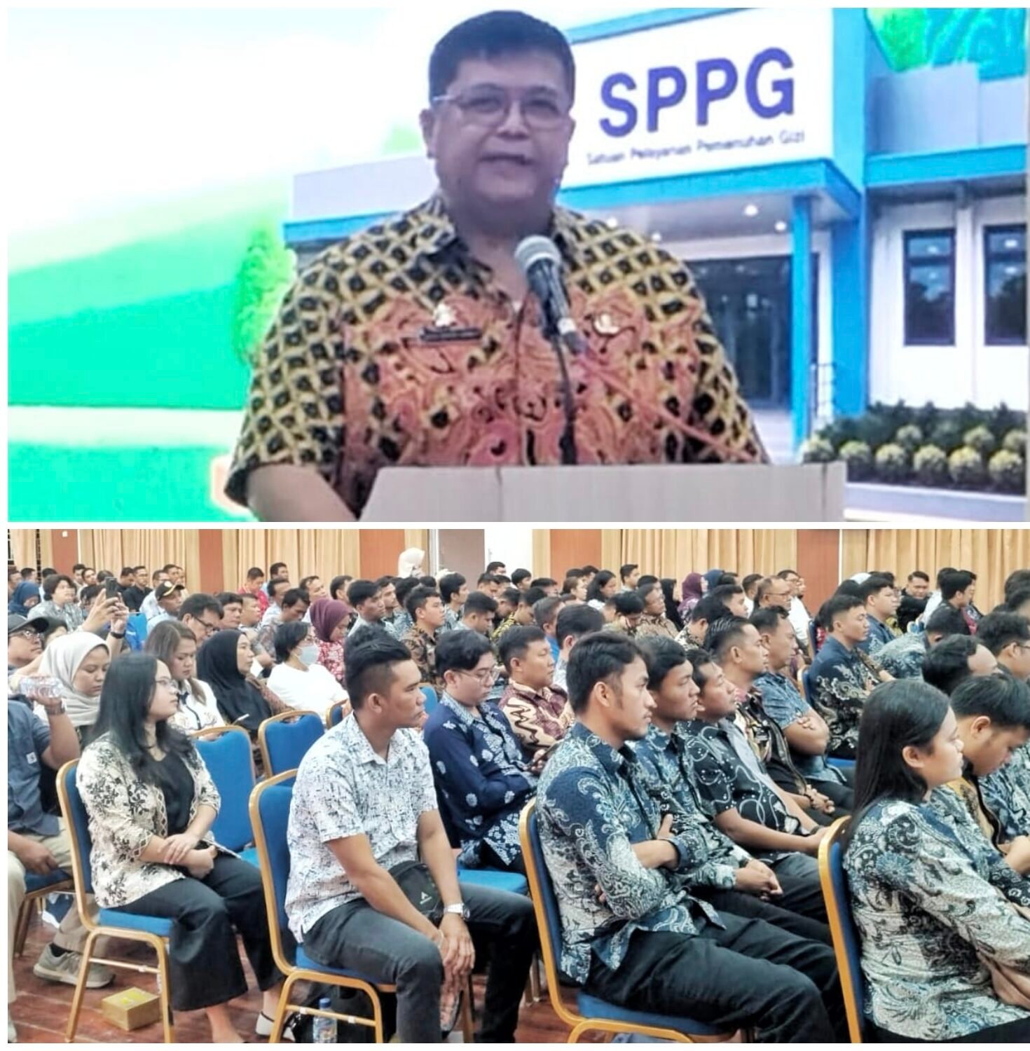 Sekda Simalungun Mixnon Andreas Simamora, saat buka kegiatan Business Marching Kemitraan SPPG dan UMKM Pematangsiantar-Kabupaten Simalungun.