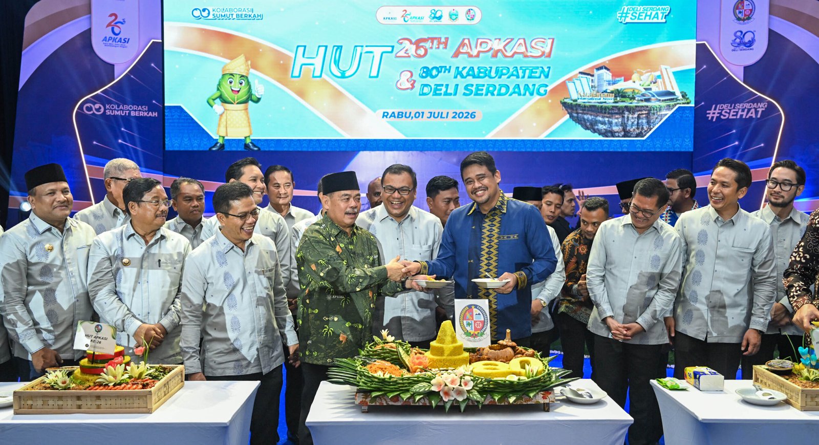 Gubernur Sumut Bobby Nasution menghadiri Welcome Dinner Peringatan HUT ke 26 Asosiasi Pemerintah Kabupaten Seluruh Indonesia (APKASI) sekaligus Peringatan HUT ke 80 Kabupaten Deliserdang yang diselenggarakan di Graha Bhineka Perkasa Jaya, Lubukpakam, Kabupaten Deliserdang, Rabu malam (1/7/2026).
