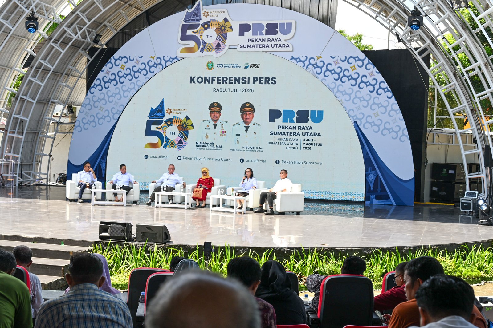 Temu Pers bersama panitia penyelenggara Pekan Raya Sumatera Utara (PRSU) ke-50 Tahun 2026 di Komplek PRSU (Panggung Keong Taman Budaya), Jalan Gatot Subroto Medan, baru-baru ini.