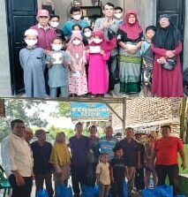 Ketua PWI Batu Bara Muhammad Amin bersama pengurus menyerahkan paket sembako dan santunan kepada warga kurang mampu dan anak yatim