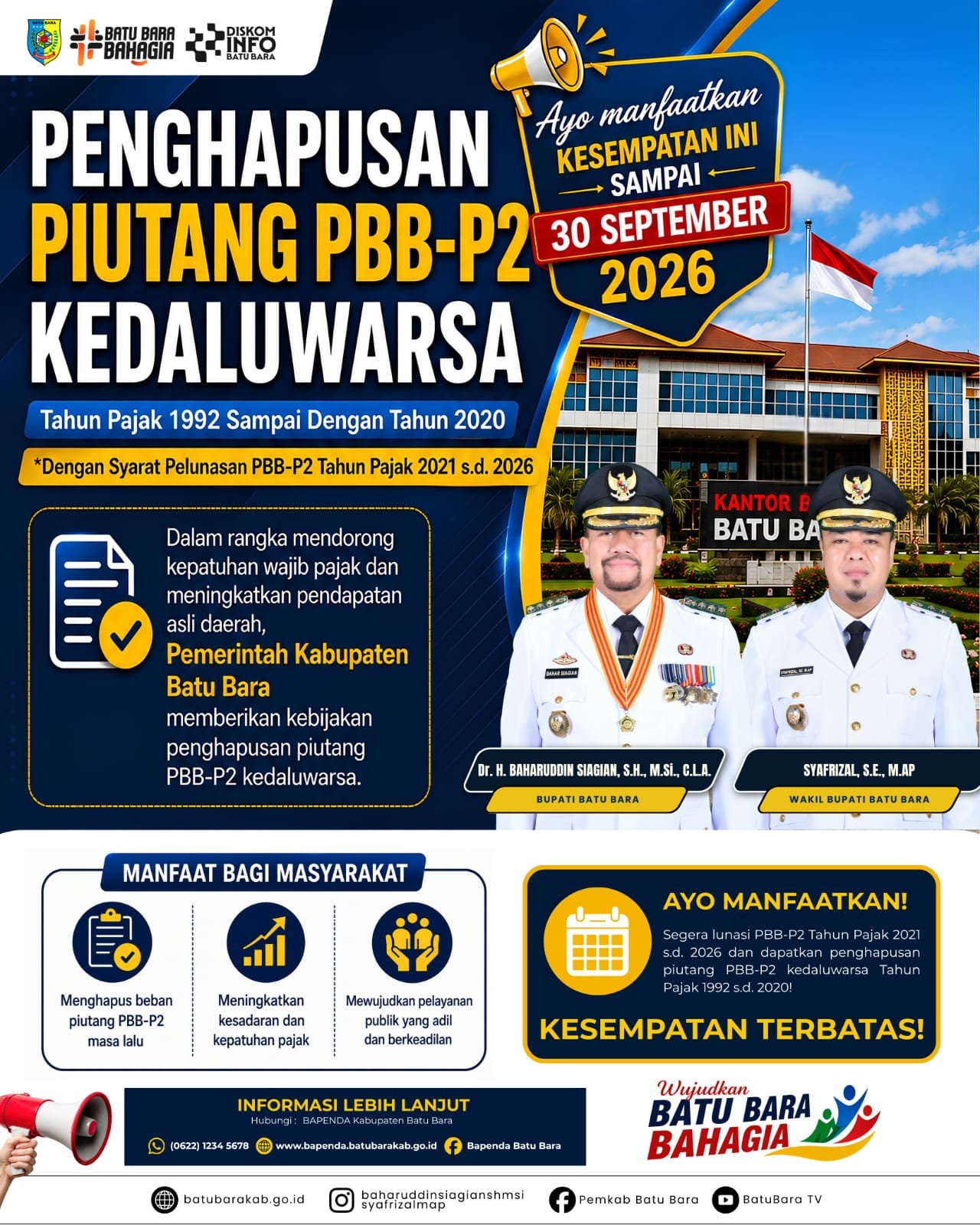 Pemerintah Kabupaten Batu Bara memberikan kesempatan pada masyarakat memfaatkan program penghapusan piutang PBB - P2 yang kadaluarsa