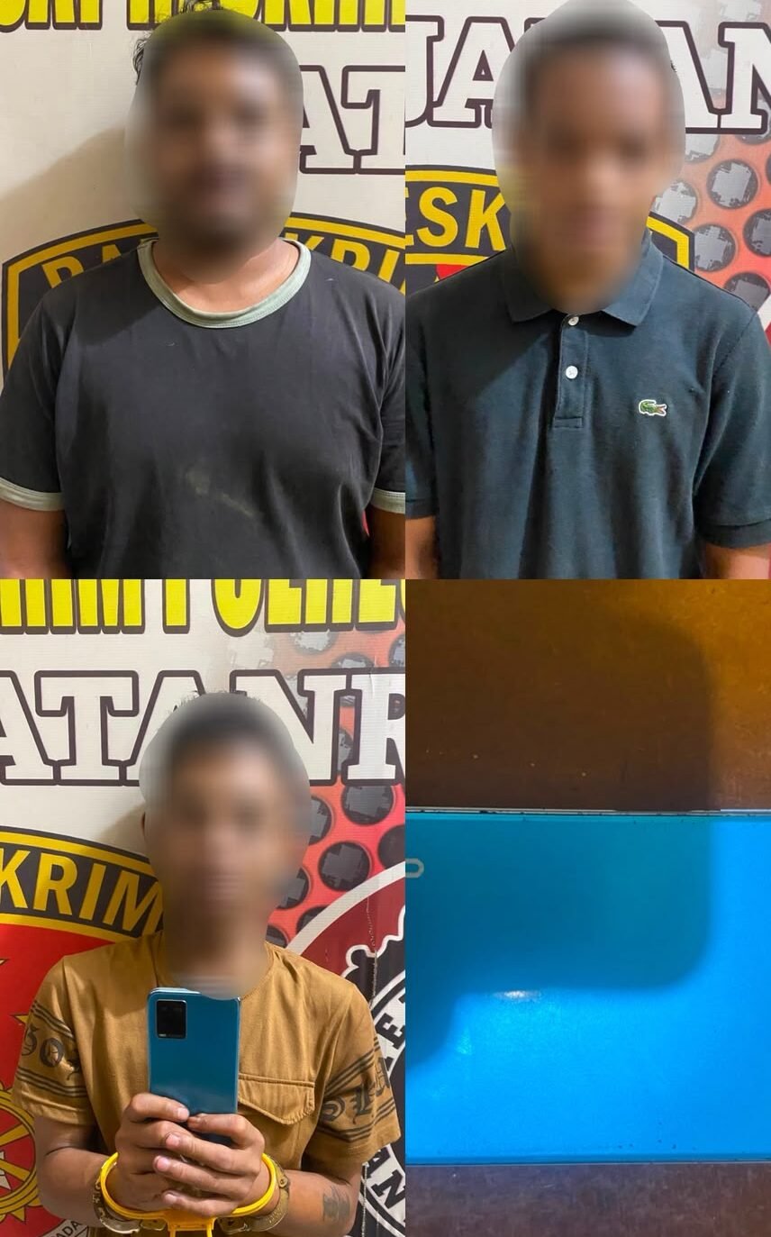 Para pelaku serta barang bukti yang diamankan.